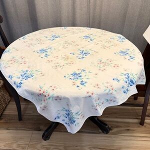 Floral Tablecloth - White with Blue and Pink Accents
